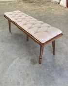 Resim EMEL AHŞAP Ahşap Bench Mutfak Salon Antre Yatak Odası Puf Ceviz Ahşap Ayak, Açık Vizon 115x48 Cm 