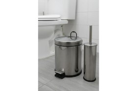 Resim Paslanmaz Lüx Krom Banyo Seti - 5 Litre Pedallı Çöp Kovası ve Wc Tuvalet Fırçası Takımı 