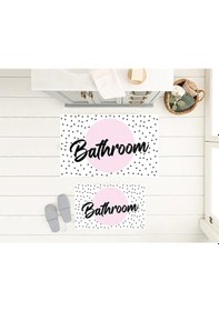 Resim Bathroom Yazılı Banyo Paspası, Dekoratif Paspas, Yıkanabilir, Beyaz 