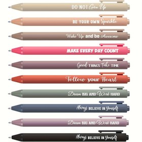 Resim 10 Çekilebilir Tükenmez Kalem, Motivasyonel Kalem, Toplu Fiyat Kalem, Pozitif Enerji Sözleri Hediyeleri, Kadınlar, Erkekler, Ofis, Okul ve Öğretmenler için Uygun, Siyah Mürekkeple. 