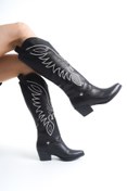 Resim Nil Shoes Jilla Siyah Cilt Tak Çıkar Topuklu Bot Ve Çizme 