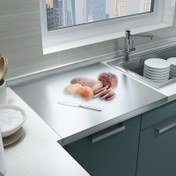Resim Dayanıklı 301 Paslanmaz Çelik Kesme Tahtası - Bulaşık Makinesinde Yıkanabilir, Mutfak, Açık Hava, Kamp İçin Ters Çevrilebilir Charcuterie Tahtası | Ev Dekoru, Anneler Günü, Babalar Günü, Şükran Günü, Noel İçin İdeal Hediye 