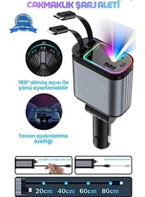 Resim Led Işık Tan Aydınlatmalı 66w 4 1 Çift Kablolu Hızlı Şarj 3.4a Araç İçi Çakmaklık Şarj Aleti 