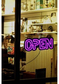 Resim Open Yazısı Neon Led Dükkan - İşyeri - Kapı Yazısı Mor Mor 