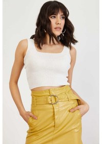 Resim As Collection Beyaz Kare Yaka Likralı Fit Triko Kadın Crop Bluz Beyaz 