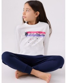 Resim U.s. Polo Assn. 1962 Yıldızlı Kız Çocuk Krem Uzun Kol Pijama Takım Krem 