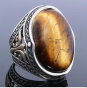 Resim Oval Kaplan Gözü Taşlı Gümüş Erkek Yüzük 