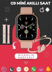 Resim Bakeey G9 Mini 3 Kordonlu Bileklik Hediyeli Kadın Akıllı Saat Android Ios Uyumlu Hediye Pembe Watch 8 9 