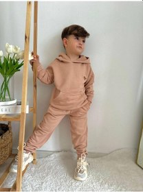 Resim Jolly Kids Erkek Çocuk Dino Nakışlı Kanguru Cepli Kapüşonlu Takım Somon 