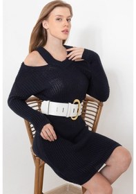 Resim Aqe Fashion Kadın Lacivert Omuz Detaylı Elbise Lacivert 