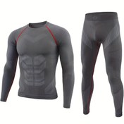 Resim ESDY Erkek Dikişsiz Termal İç Giyim Seti - Slim-Fit Yüksek Esneklik Kompresyonlu Spor Giyim, Geometrik Desenli, Orta Esneklik, Açık Hava Sporları, Antrenman, Yoga, Yürüyüş ve Kayak için Mükemmel, Spor İç Giyim | Şık İç Giyim | Orta Esneklik Kumaş 