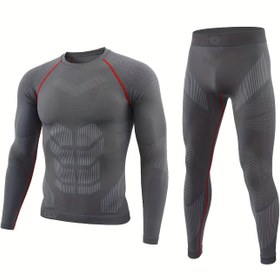 Resim ESDY Erkek Dikişsiz Termal İç Giyim Seti - Slim-Fit Yüksek Esneklik Kompresyonlu Spor Giyim, Geometrik Desenli, Orta Esneklik, Açık Hava Sporları, Antrenman, Yoga, Yürüyüş ve Kayak için Mükemmel, Spor İç Giyim | Şık İç Giyim | Orta Esneklik Kumaş 