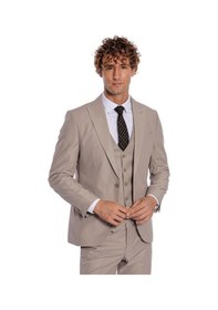 Resim Wessi Desensiz Yelekli Slim Fit Açık Kahverengi Erkek Takım Elbise 001 