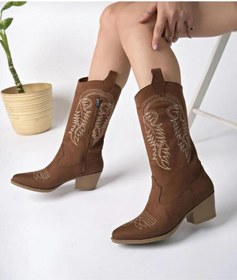 Resim Kovboy Kanvas Western Tarz Sivri Bot Taba 