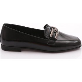 Resim Dgn 701 Kadin Aksesuarli Loafer Ayakkabi SIYAH RUGAN 