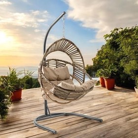 Resim Nobel Tekli Rattan Bahçe Balkon Salıncağı Açık Kahve 