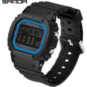 Resim Hanyang Siyah Mavi Sanda 2107 Su Geçirmez Aydınlık Dijital Saat Askeri Spor Erkek Kol Saati Erkek Saatler Relogio Masculino Relojes Para Hombre (Yurt Dışından) 