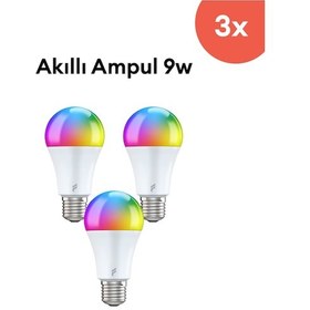 Resim Fonri Akıllı Ampul 3'lü Set 9W Titreşimsiz 16.7 Milyon Renk, Sesli Kontrol, Wifi Kontrol, Garantili 