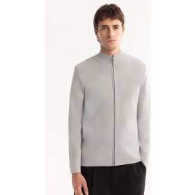 Resim AVVA Erkek Gri Dik Yaka Fermuarlı Rayon Tüylenmeyen Triko Regular Fit Hırka A52Y5013 