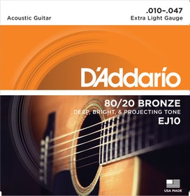 Resim D'Addario EJ10 80/20 Bronze Akustik Gitar Teli - Extra Light (10-47) 