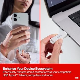 Resim SanDisk USB Tip-C ile 256GB Telefon Sürücüsü - 150MB/sn'ye kadar, USB 3.2 Gen 1, Type-C iPhone, iPad, Mac Cihazları için Flash Sürücü, Arctic White - SDIXS0N-256G-GN6NE 