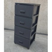 Resim abnturk Büyük Boy 4 Çekmeceli Tekerlekli Komidin Siyah Raddan Hasır Örgülü Yükseklik 93CM 43X38 Demonte Raf 