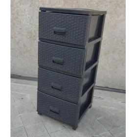 Resim abnturk Büyük Boy 4 Çekmeceli Tekerlekli Komidin Siyah Raddan Hasır Örgülü Yükseklik 93CM 43X38 Demonte Raf 