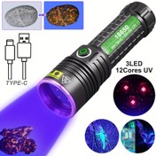 Resim 3UVLED Dış Mekan Feneri 365nm Siyah Işık USB Kalem Görünmez Mürekkep Kedi Köpek İdrar Mineral Taş Akrep Floresan Lamba, Şükran Günü İçin Mükemmel 