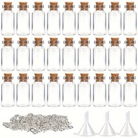 Resim 128 Adet Mini Cam Şişe Seti, 25 Adet 2mL Büyü Jars ile Kork Kapak, Yuvarlak Cam Viallar ile 100 Adet Göz Vidası & 3 Adet Huniler, Klasik Stil, Elle Yıkama Sadece, Sanat Zanaatları, Düğün Partisi Favors, Ev Dekoru için 