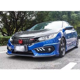 Resim Autogp Honda Civic Fc5 Uyumlu Ön Panjur Ve Far Kaşları Siyah Si Model 2016+ 