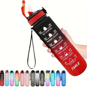 Resim 1 adet 950ml/32Oz Gradyan Renkli Su Şişeleri Zaman Ölçeği ve Pipetli, Sızdırmaz İçme Spor Su Şişesi Fitness, Spor Salonu ve Açık Hava için 