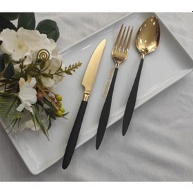 Resim 18 Parça Carmen Gold Siyah Çatal Kaşık Bıçak Seti Gold 