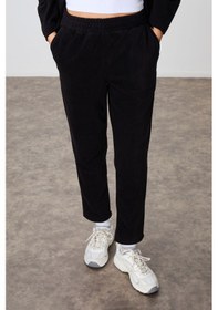 Resim Tommy Life Siyah Kalın Yumuşak Dokulu Kapüşonlu Oversize Nakışlı Polar Kadın Eşofman Takım -95338 Siyah 