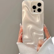 Resim İnci Beyaz Basit Şık Üç Boyutlu Su Dalgası Tasarımlı Telefon Kılıfı 