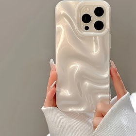 Resim İnci Beyaz Basit Şık Üç Boyutlu Su Dalgası Tasarımlı Telefon Kılıfı 