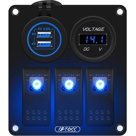 Resim 12V-24V Voltmetre 4.8A Ikili USB Şarj Cihazı ile Rocker 3 Çete Anahtarı Paneli (Yurt Dışından) 