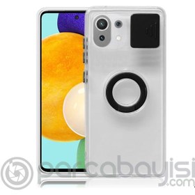 Resim Xiaomi Mi 11 Lite Kılıf Sürgülü Kamera Lens Korumalı Yüzük Standlı Silikon Kılıf 