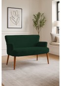 Resim Roma Modern İkili Koltuk - Welsoft Yumuşak Kumaş - Ahşap Ceviz Renk Ayak - Yeşil Yeşil 