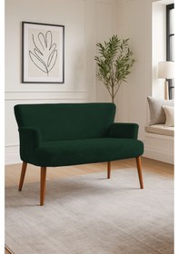 Resim Roma Modern İkili Koltuk - Welsoft Yumuşak Kumaş - Ahşap Ceviz Renk Ayak - Yeşil Yeşil 