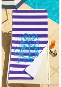 Resim Yetişkin Unisex 70x140 Cm Yaz Desenli Plaj ,deniz , Banyo Havlusu Ocean Mor 