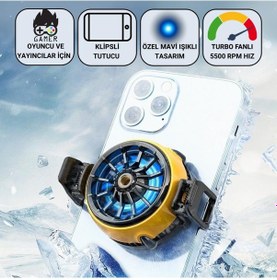 Resim Coofbe 5500 Rpm Turbo Fan Işıklı Klipsli Buz Etkili Telefon Soğutucu Radyatör Tüm Telefonlara Uyumlu 