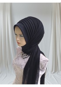 Resim Siyah Esnek Kumaş Tek Tek Hazır Türban Hazır Duvak Hazır Şal Model 