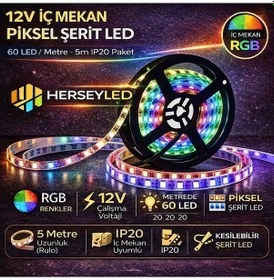 Resim 12v Piksel Şerit Led İç Mekan Ip20 60 Led/ Metre Ws2811 Pixel Led 