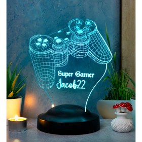 Resim Sevgi Lambası Joystick Tasarımlı, Oyun Konsolu Tasarım Kişiye Özel Gamer Hediyesi 3 Boyutlu LED Lamba, Gamer Masa Lambası 