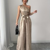 Resim Kadınlar için şık altın tonlu kolsuz tek omuzlu tulum - Dantelli bel detaylı, asimetrik boyun hattı, tüm mevsimler için mükemmel, şık tulum|Minimalist Moda|Zarif Bitiş 