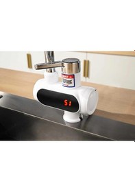 Resim Premium Serisi Yeni Nesil Elektrikli Ani Su Isıtıcı Termal Şofben Musluk Spiral Başlık Hediye Alttan Giriş Beyaz 