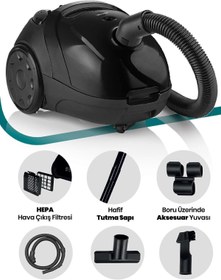 Resim GoldMaster Titiz Mavi Yıkanabilir Toz Torbalı 2,5 Litre Kapasiteli 5 Yıl Garantili Elektrikli Süpürge 