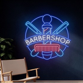 Resim BİZ BU İŞİN KEYİF KISMINDAYIZ BARBERSHOP Yazılı ve Şekilli Neon Tabela 