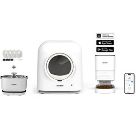 Resim Xenon Smart Akıllı Kedi Tuvaleti 4 LT Hazneli Mama Kabı Akıllı Bataryalı Su Pınarı ve Yedek Filtre Pet Seti 