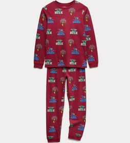 Resim Marvel Baskılı Pamuk Pijama Takımı (3-12 Yaş) - Bordo / 9-10Y 